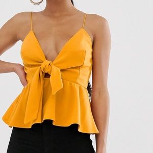 ASOS Peplum Yellow Front Tie Top